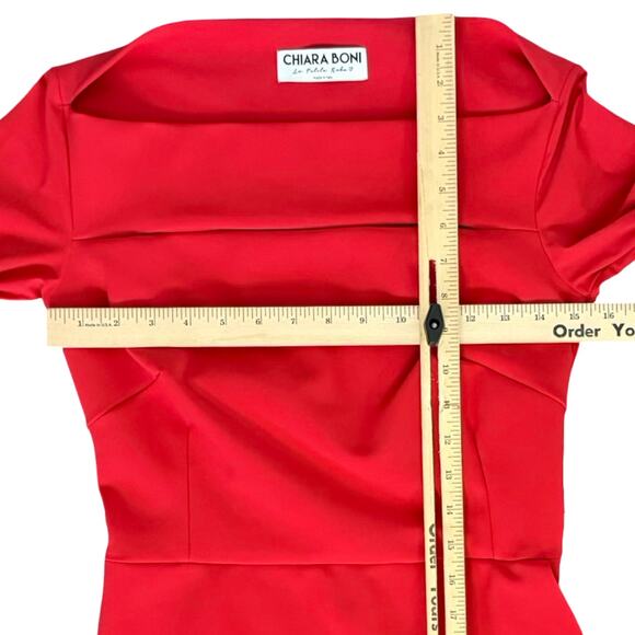 Chiara Boni La Petite Robe Lipstick Red Kate Slit Detail Boatneck Gown sz 42 / 6 - Picture 7 of 16